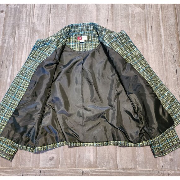 JM Collection Womens Tweed Button-Up Blazer Size 12 Green Blue Pockets Lined - Picture 9 of 9